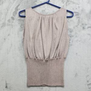 Cesare Fabbri Top Womens S Gray Pink Metallic Glitter Knit Sleeveless Banded Hem